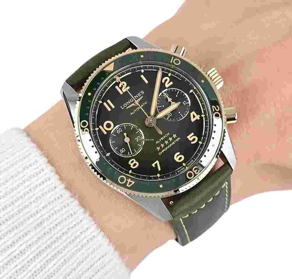 Longines Spirit
Flyback 42mm Green Dial Stainless Steel and 18k Yellow Gold Leather Strap L38215532