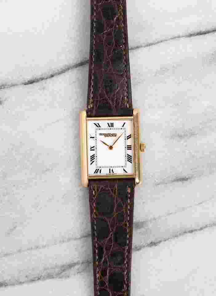 Gucci
                           
                                 Tank Vintage 18k Yellow Quartz 80s White Roman Numeral Dial 23x30mm Case.