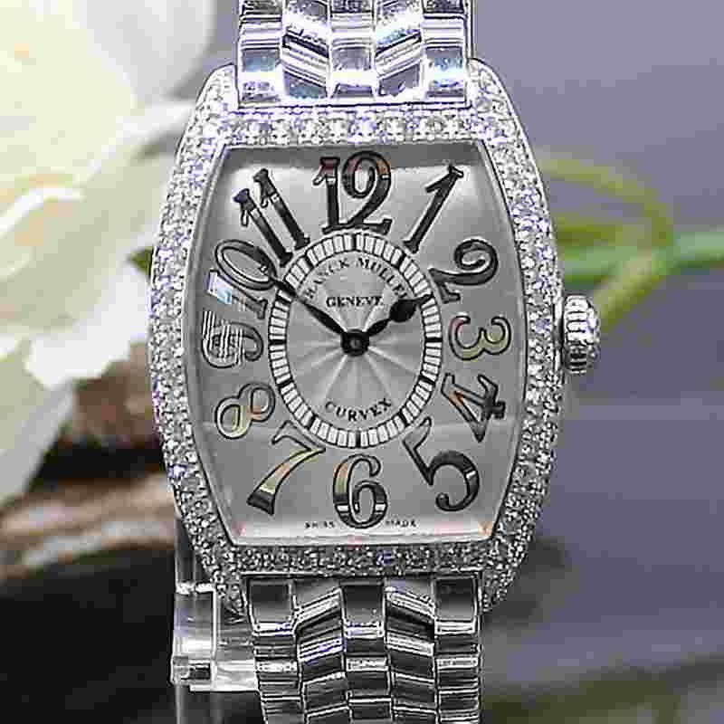 Franck Muller Cintrée Curvex Damenuhr 750 Weissgold mit Brillant Besatz Ref.: 7502 QZ D