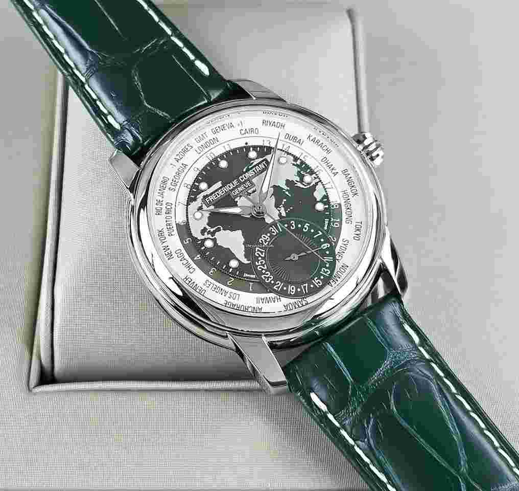 Frederique Constant Manufacture Worldtimer
42mm Green Dial Steel Green Leather Strap Limited Edition 718 pcs