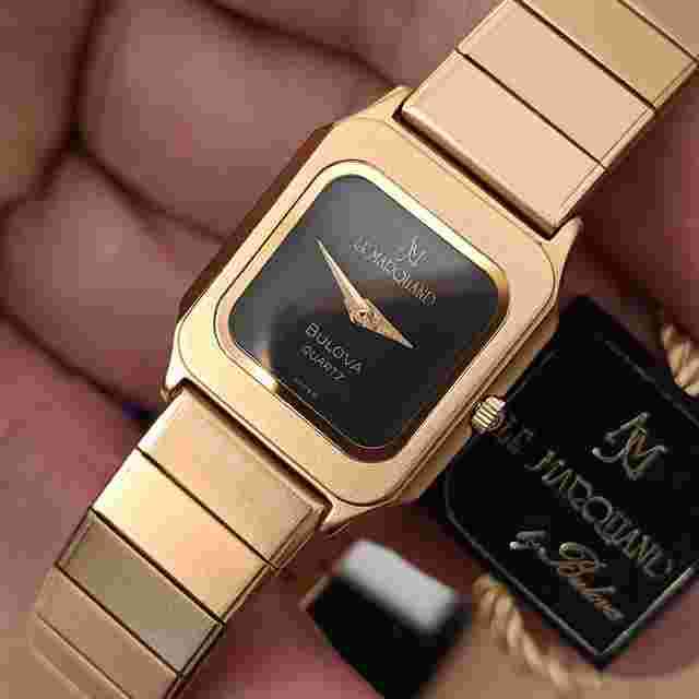 Bulova lady Quartz (le Marquand) Black Dial - Gold Plated YG - NOS Original guarantee of the time - Max wrist circumference 16.
