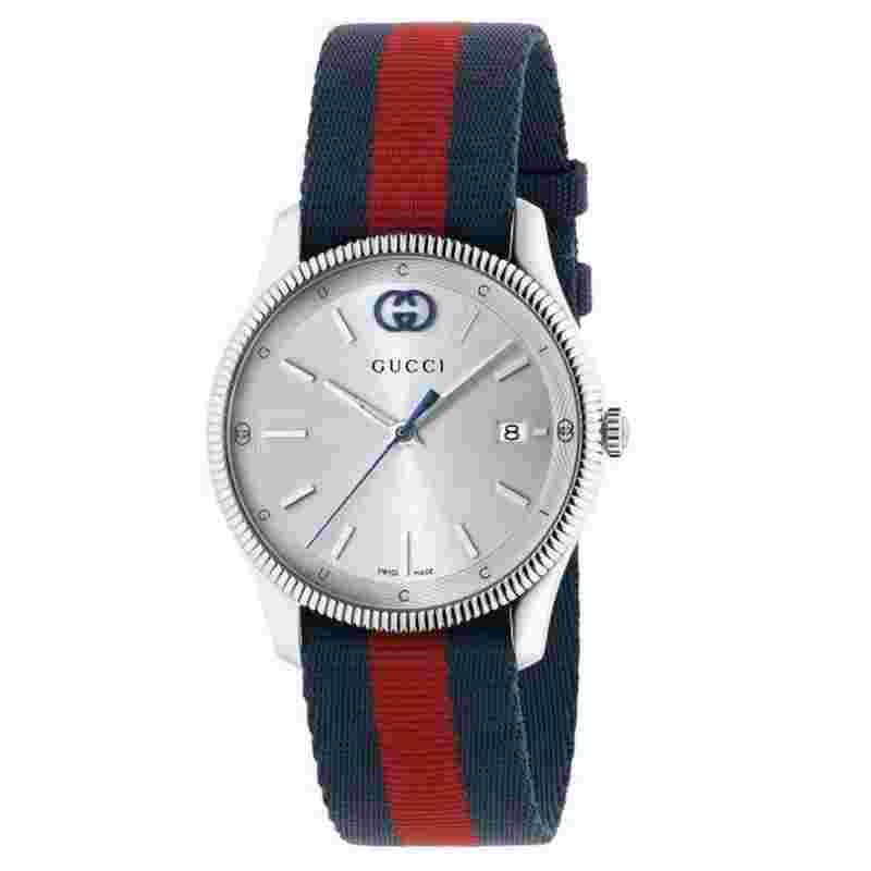 Gucci G-Timeless
Silver Dial Blue and Red Nylon Strap Watch 38mm YA1264237