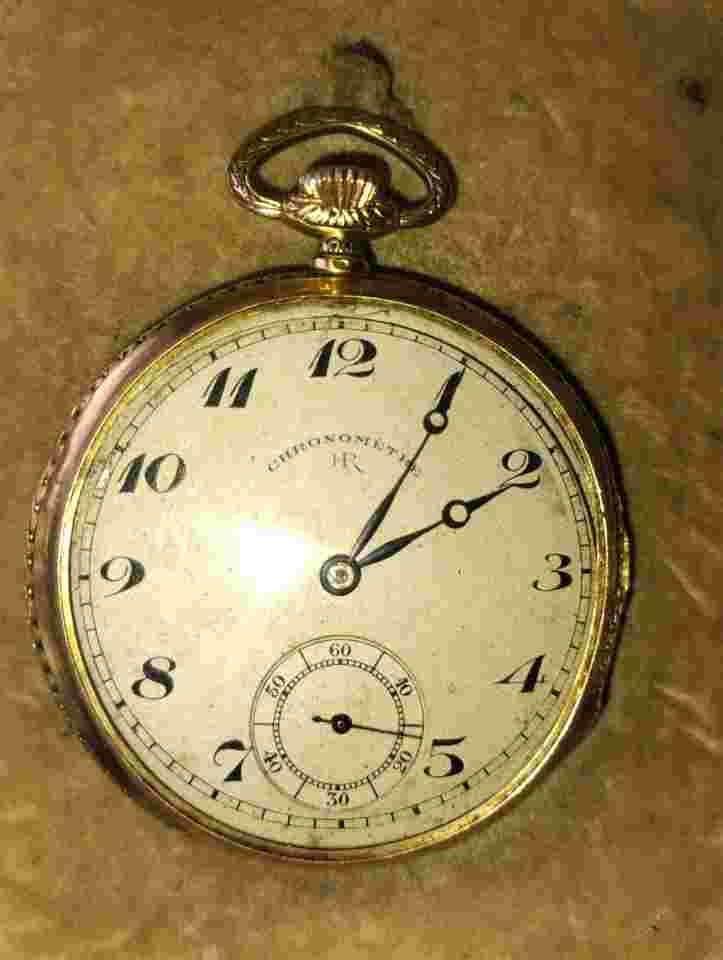 CHRONOMETRE HR Reloj antiguo de bolsillo de oro de 18 Kilates con 15 Rubis Funciona perfectamente