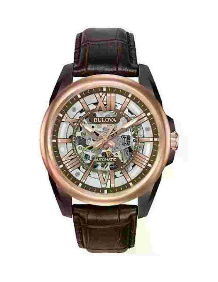 Bulova Sutton 98A165 Automatic men's watch 43mm Skeleton Rose Gold and Brown Watch 100m WR Bulova Sutton 98A165 Automatic men's watch 43mm Skeleton Ros