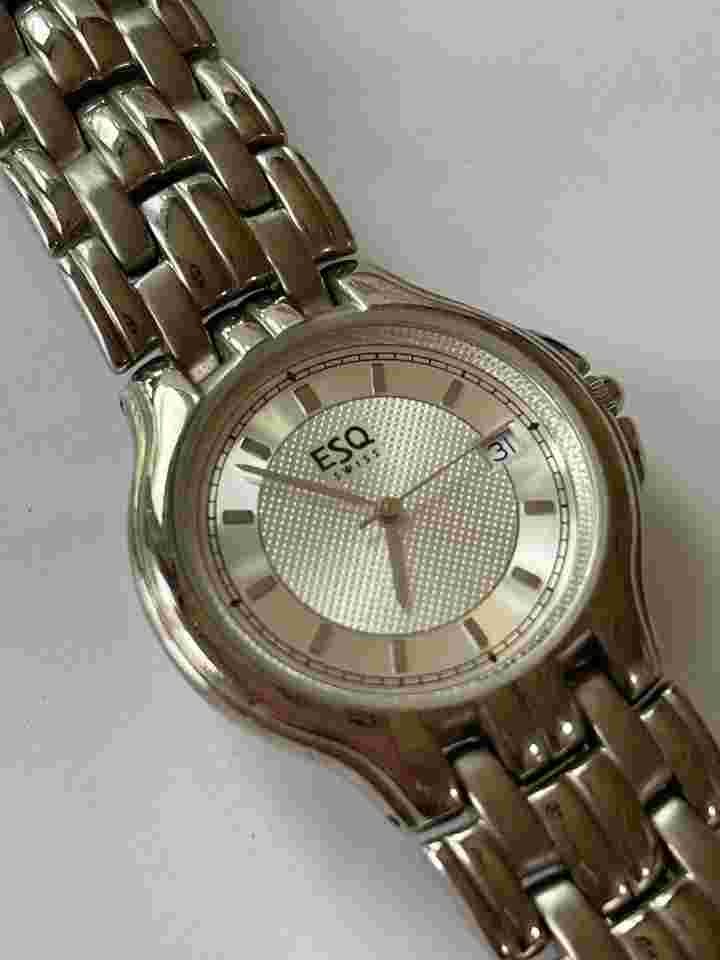 ESQ Movado Calendar Date Two Tone Textured Dial Stainless Steel Sapphire Crystal Swiss Made