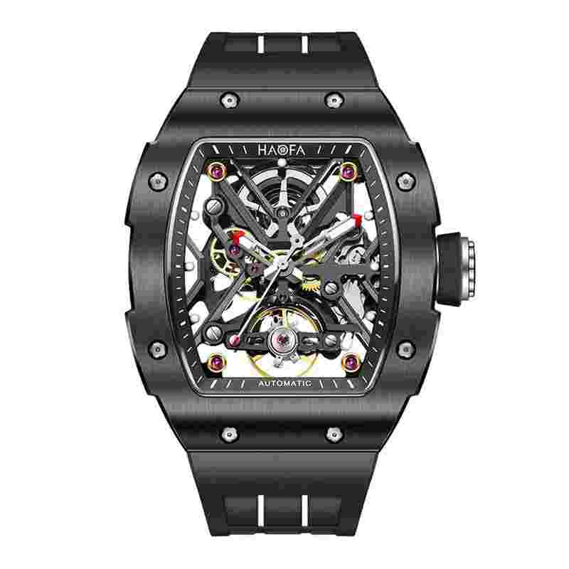 HAOFA Ceramic Bezel Automatic Mechanical Mens Watch Skeleton Sapphire Luminous Watch 1988