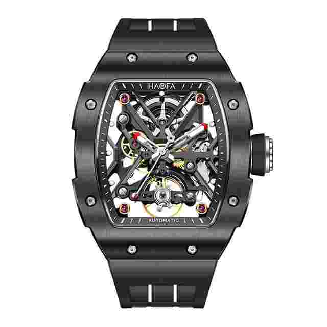 HAOFA Ceramic Bezel Automatic Mechanical Mens Watch Skeleton Sapphire Luminous Watch 1988