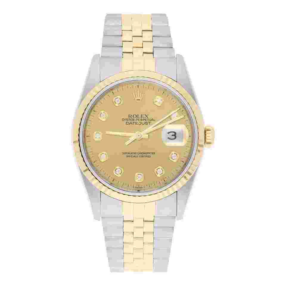 Rolex Datejust 36
36mm Two Tone Champagne Diamond Dial Jubilee 16233 Circa 1995