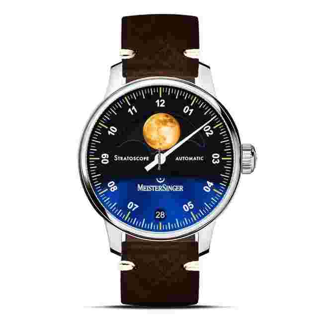 Meistersinger Stratoscope - Gold - Einzeiger Herrenuhr mit Mondphase Automatik ST982G