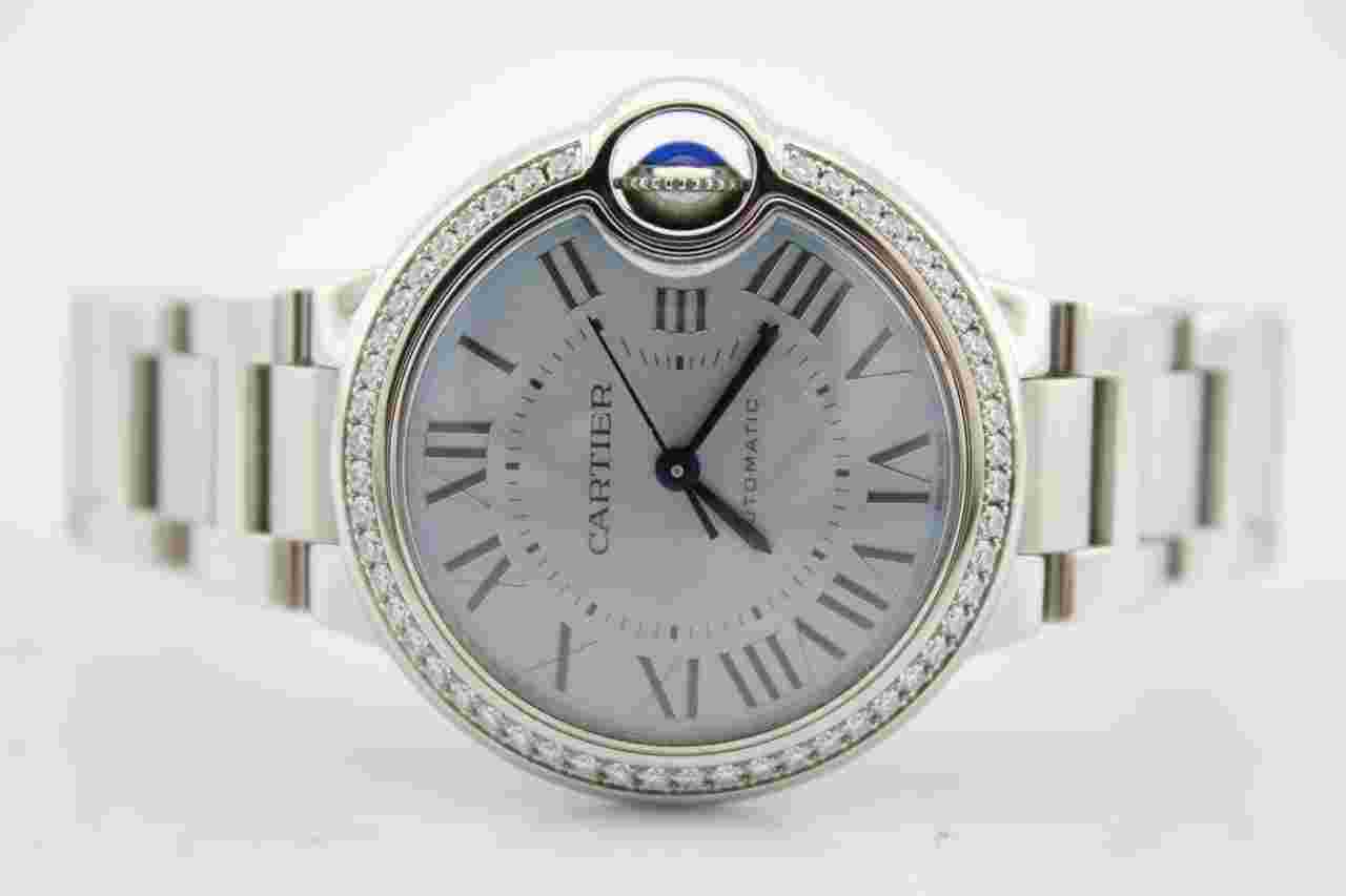 Cartier Ballon Bleu 33mm Ice Blue Dial Stainless Steel Factory Diamond Watch W4BB0028