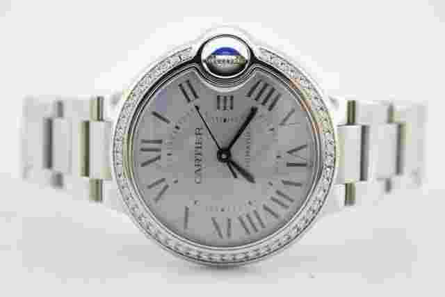 Cartier Ballon Bleu 33mm Ice Blue Dial Stainless Steel Factory Diamond Watch W4BB0028