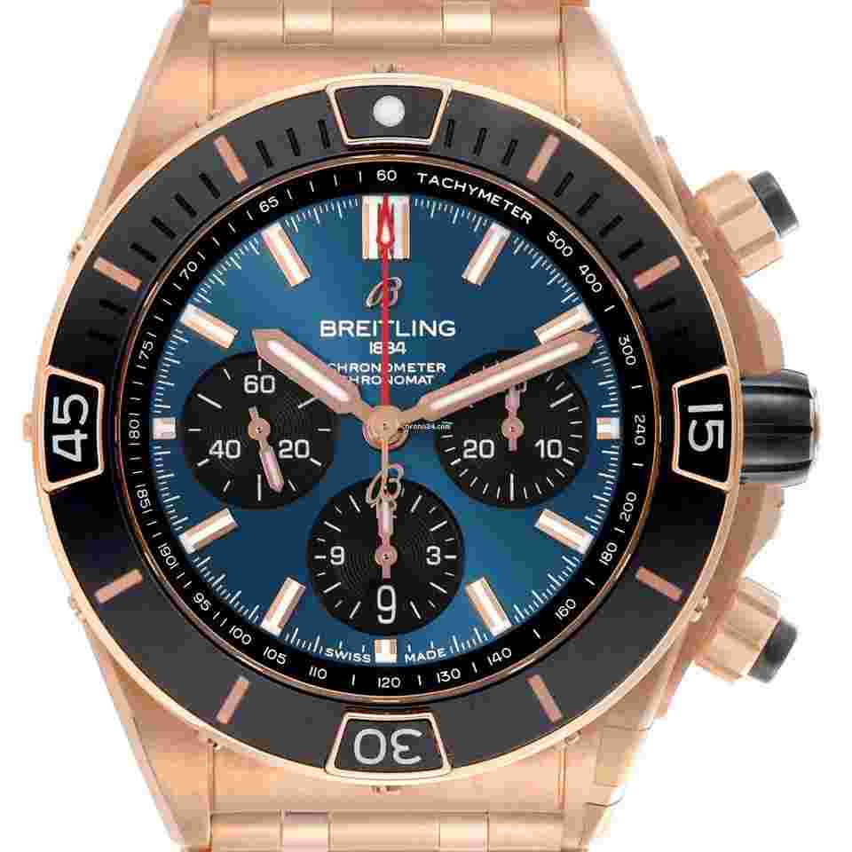 Breitling Chronomat
B01 Rose Gold Blue Dial Mens Watch RB0136 Box Card