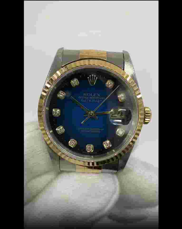 Rolex Datejust 36
mm SS & YG - Fluted Bezel - Blue Diamond Dial - Jubilee Bracelet 16233