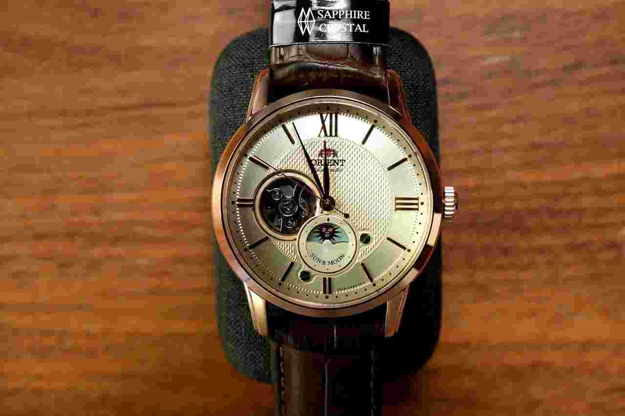 Orient Sun and Moon RN-AS0002S Mechanical Classic Cream Semi Skeleton SUN & MOON Mens Watch