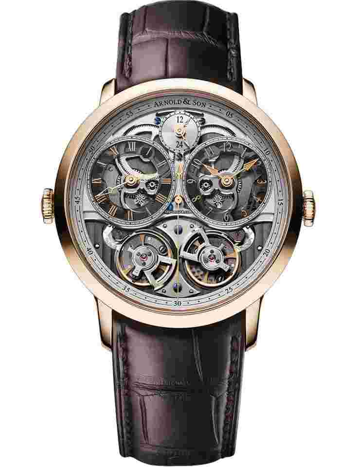 Arnold & Son DBG
and Son DBG Skeleton in Rose Gold - Limited Edition to 30 pieces on Brown Alligator Leather Strap with Skeleton Dial