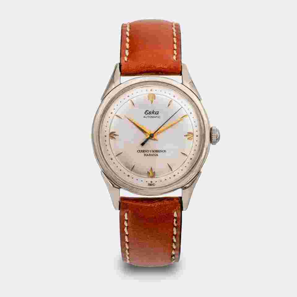 ESKA | by CUERVO Y SOBRINOS - double signed | Automatic | Jumbo Dresswatch | Rose Gold Hand & Indizes | Stardust Dial | Vintage 1950s