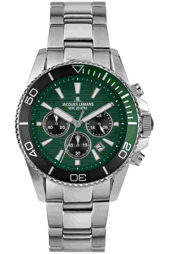 Jacques Lemans 1-2206I Herren-Taucheruhr Chronograph Edelstahl/Grün