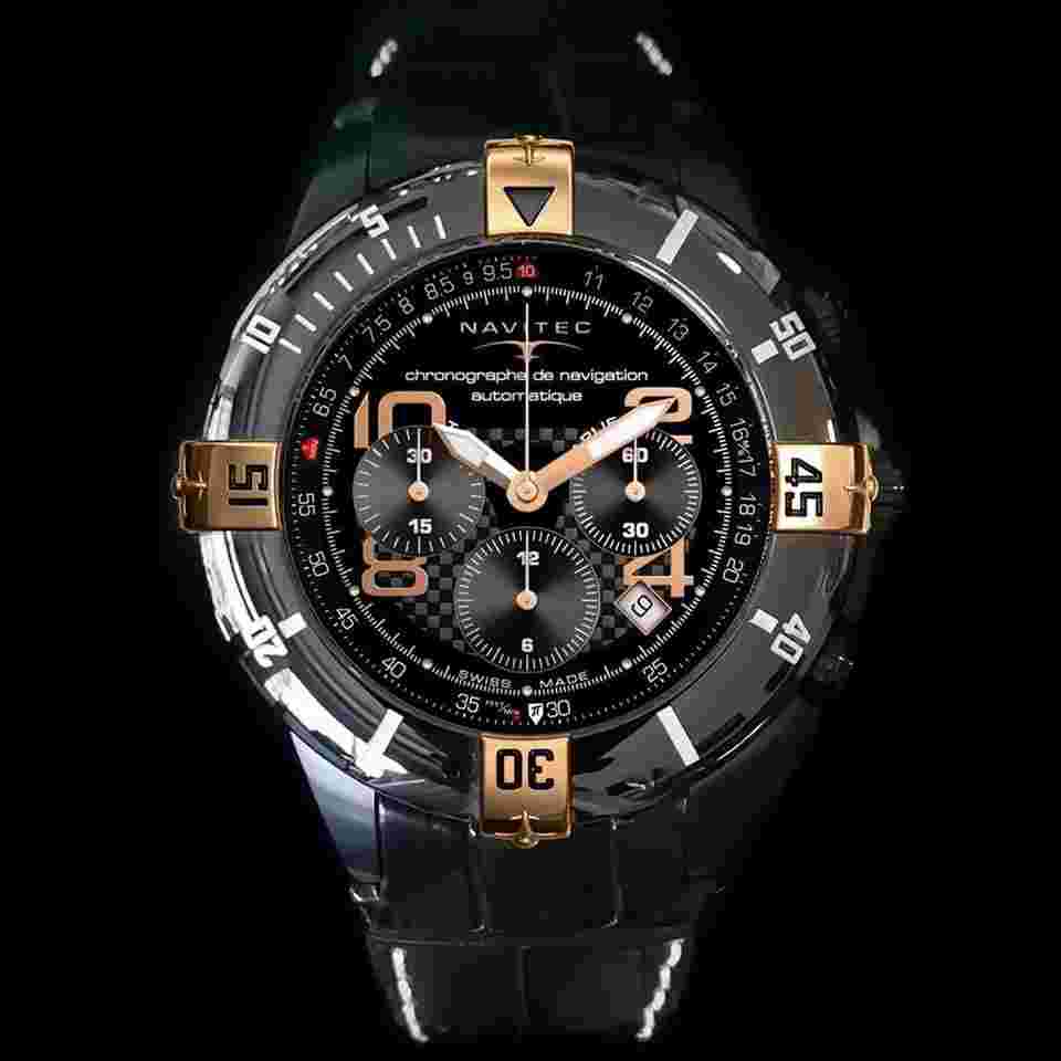 Navitec TCA Céramique noir or Chronographe Navitec automatique TCA céramique et or