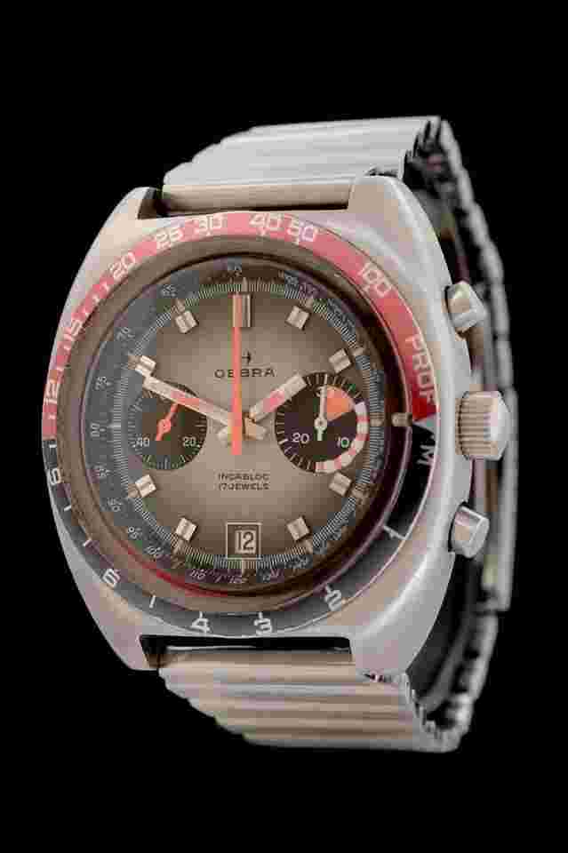 Oebra Vintage Diver Chronograph - wb7/2 - Edelstahl - Valjoux 7734 - Jahr: ca. 1975 - 42,5mm - Handaufzug - Tiefenmesser - Sehr selten