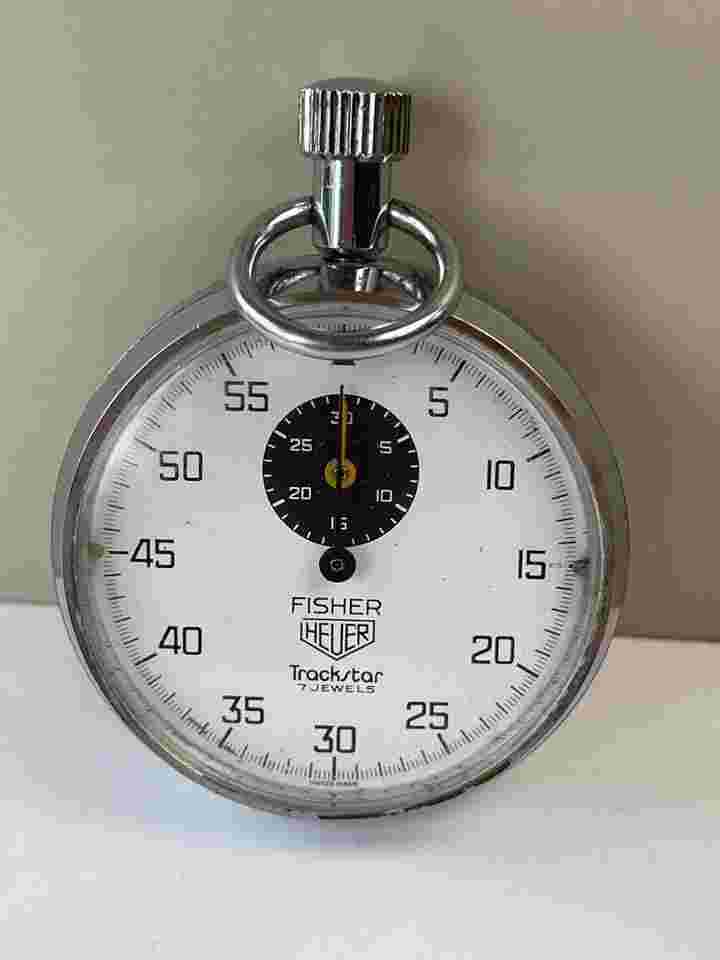 Heuer Fisher Trackstar ref. 603.301 7 J Two Tone Dial Stopwatch Vintage Swiss Made
