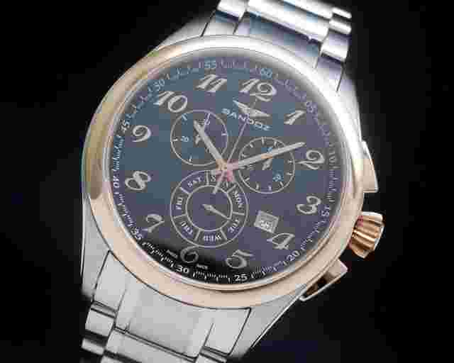 Sandoz Chronograph Sapphire crystal rose gold plated & Stainless steel SERVICED WARRANTY