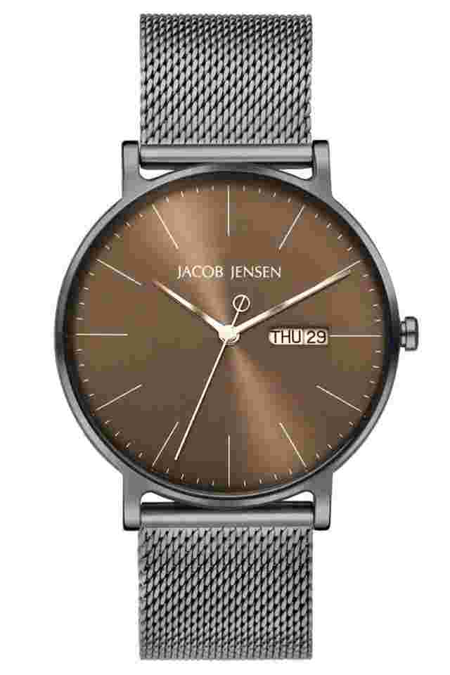 Jacob Jensen 168 Herren-Quarzuhr Titan mit Meshband Mokka