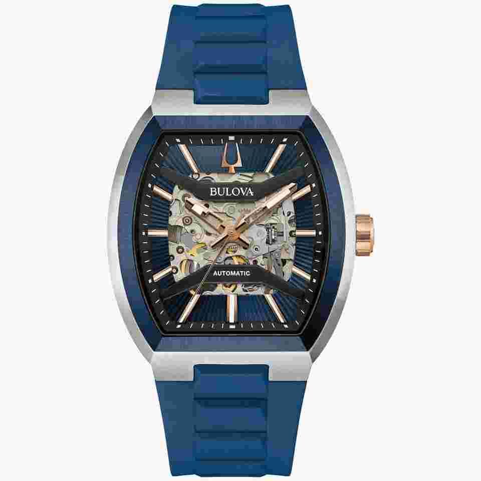 Bulova Classic automatic watch for men Movement 98A318 40 mm 50 m WR HNBR strap (hydrogenated nitrile rubber - highly resistant) double curved