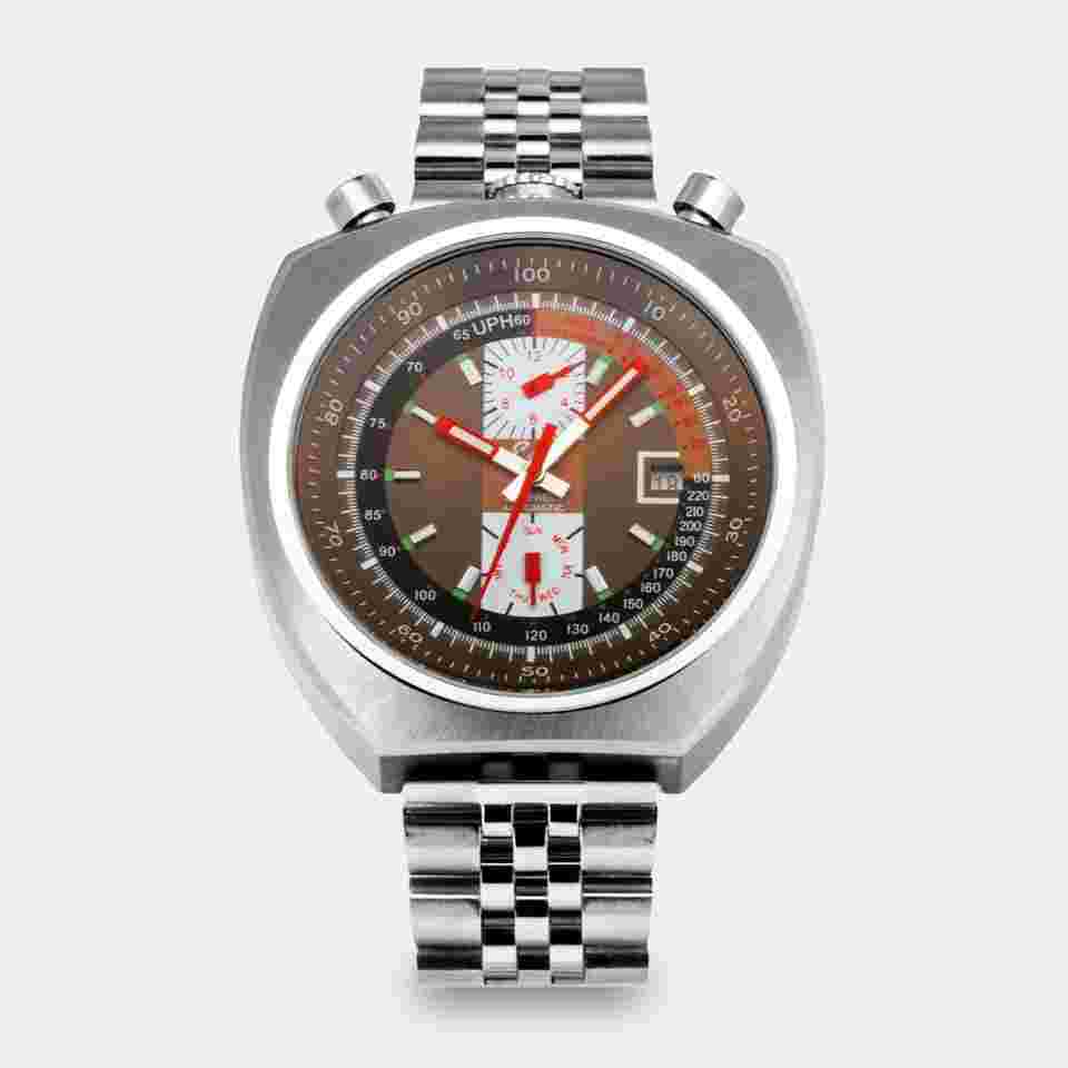 ESKA | Swiss Automatic Bullhead Chronograph Original | Super Jumbo "Extra Big" 45mm | Double Date Calendar | Eska | Tropic Brown Multicolor Dial | NOS | Vintage 1950s