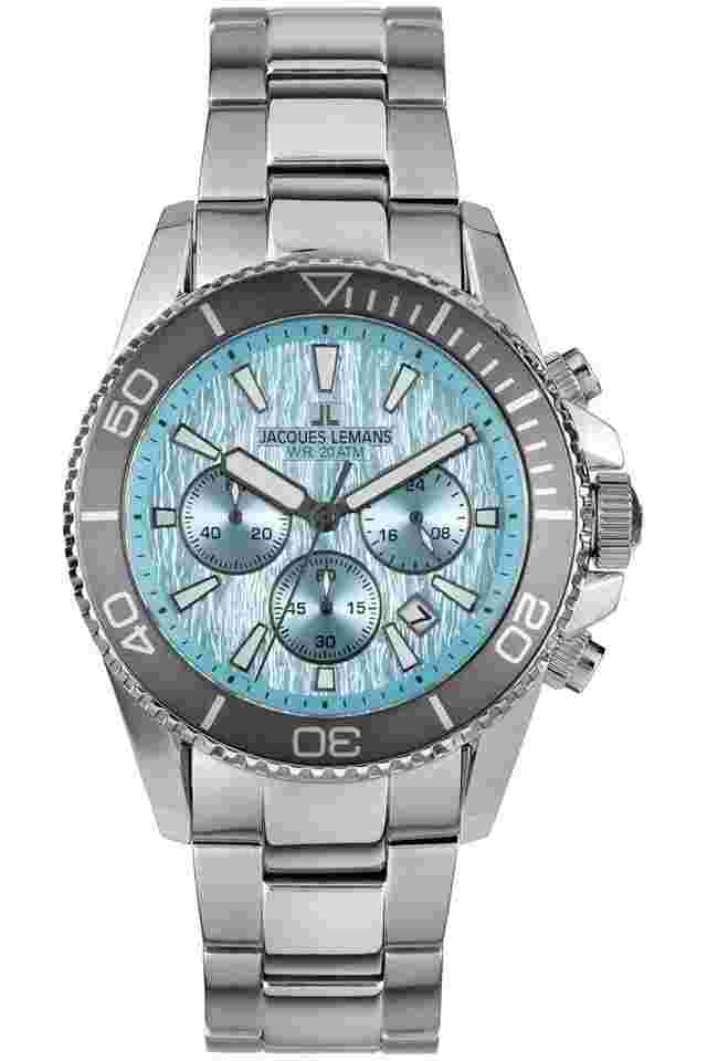 Jacques Lemans 1-2206K Herren-Taucheruhr Chronograph Edelstahl/Eisblau