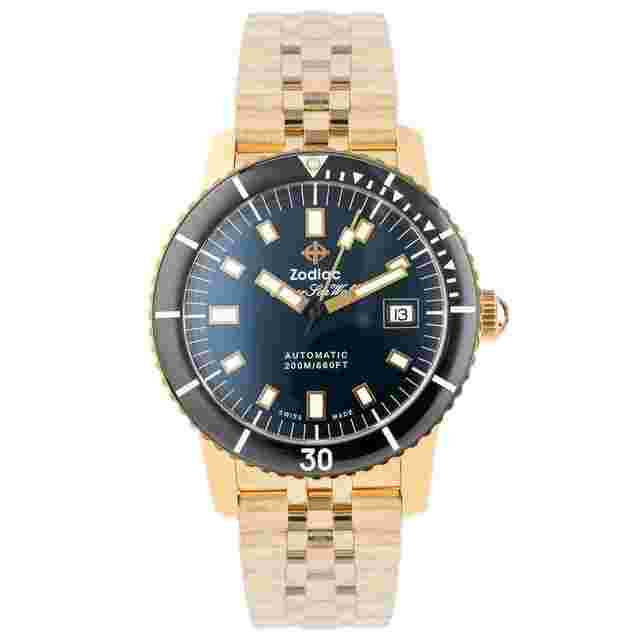 Zodiac Sea Wolf Super Sea Wolf Compression Diver Gold Plated Black Dial 40mm Z09308