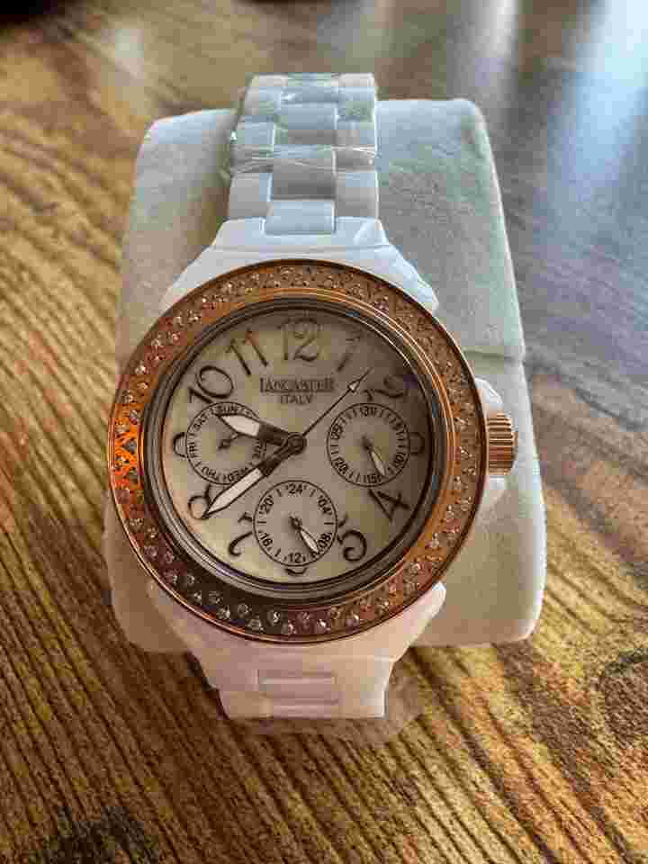 Lancaster Ceramic White w Diamonds Elegant Lady`s watch with Diamonds