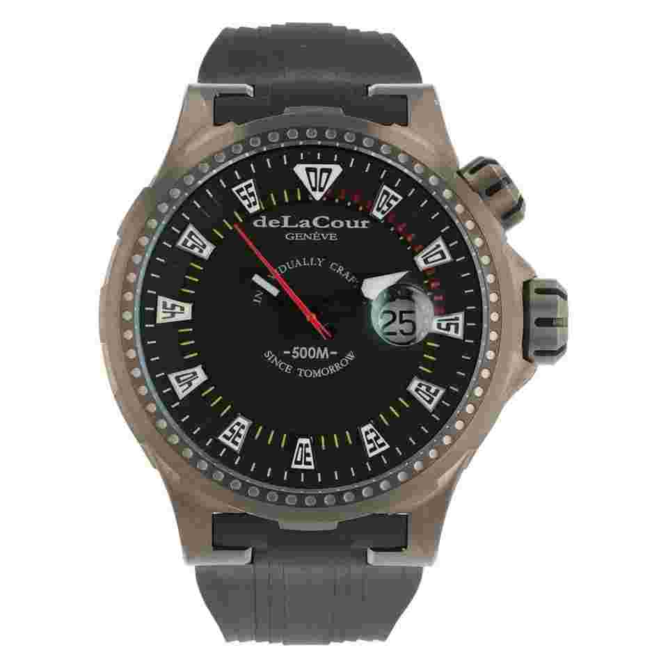 DeLaCour Promess Titanium Black Dial 48mm Automatic Movement Mens Watch 600049