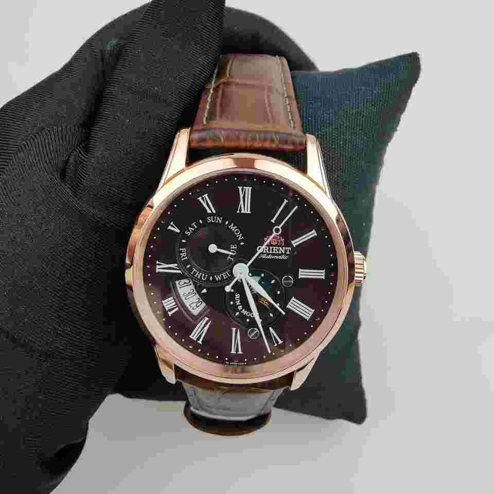 Orient Sun and Moon automatic mechanical analog leather strap watch RN-AK0002Y