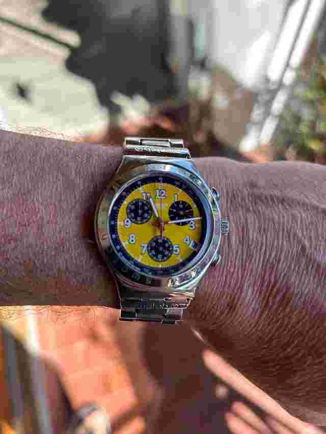 Swatch Irony Chrono YCS406 Yellow Dial Quartz Chronograph Swatch Irony Chrono Secret Agent Yellow – Full Set 1998