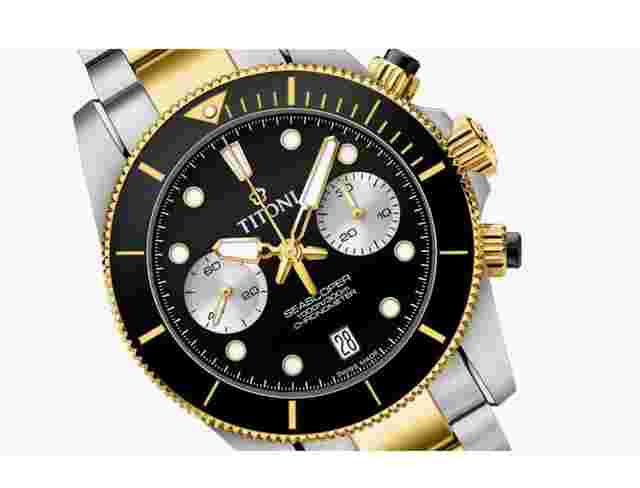Titoni Seascoper Chronograph Gold PVD New Full Set Warranty Official dealer