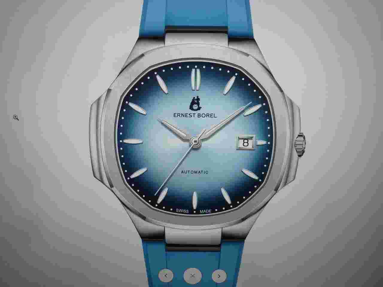 Ernest Borel RETRO ICE BLUE SUNRAY DIAL FULL BOX / PAPERS / PURCHASE RECEIPT