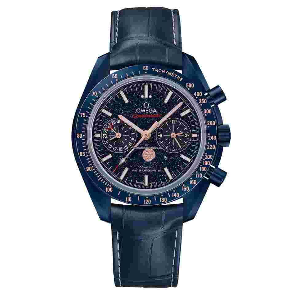 Omega Speedmaster Moonphase Blue Side Of The Moon Speedmaster Moonphase Two Counters 44.25 mm Blue Ceramic On Leather Strap - 304.93.44.52.03.002