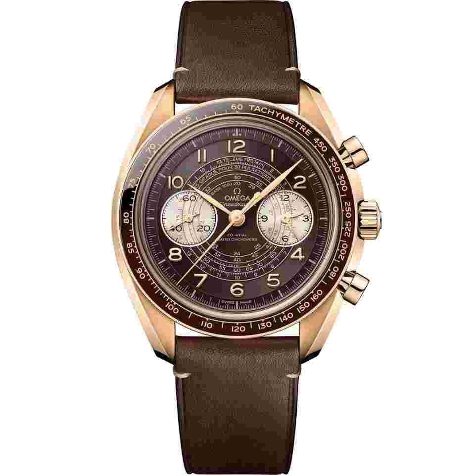 Omega Speedmaster Chronoscope Two Counters 43mm Bronze Gold on Leather Strap - 329.92.43.51.10.001
