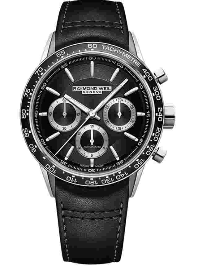 Raymond Weil Freelancer Chronograph Black Leather Strap Watch Full Set Included Brand New