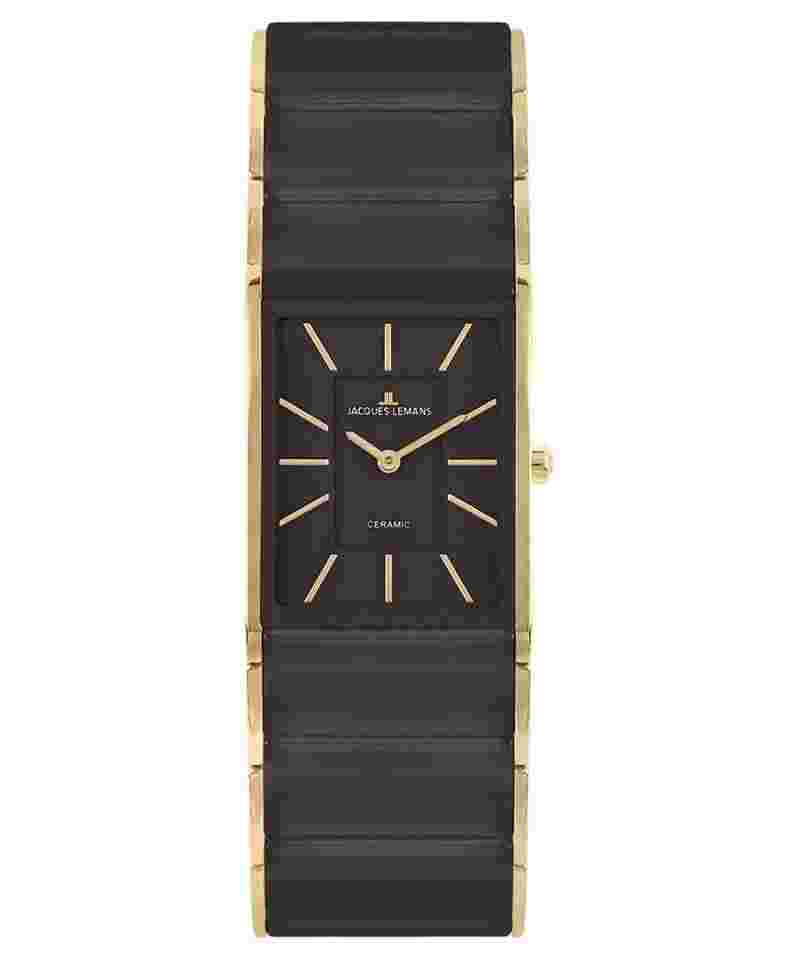 Jacques Lemans 1-2214G Damen-Armbanduhr Keramik Dublin Goldfarben/Dunkelbraun