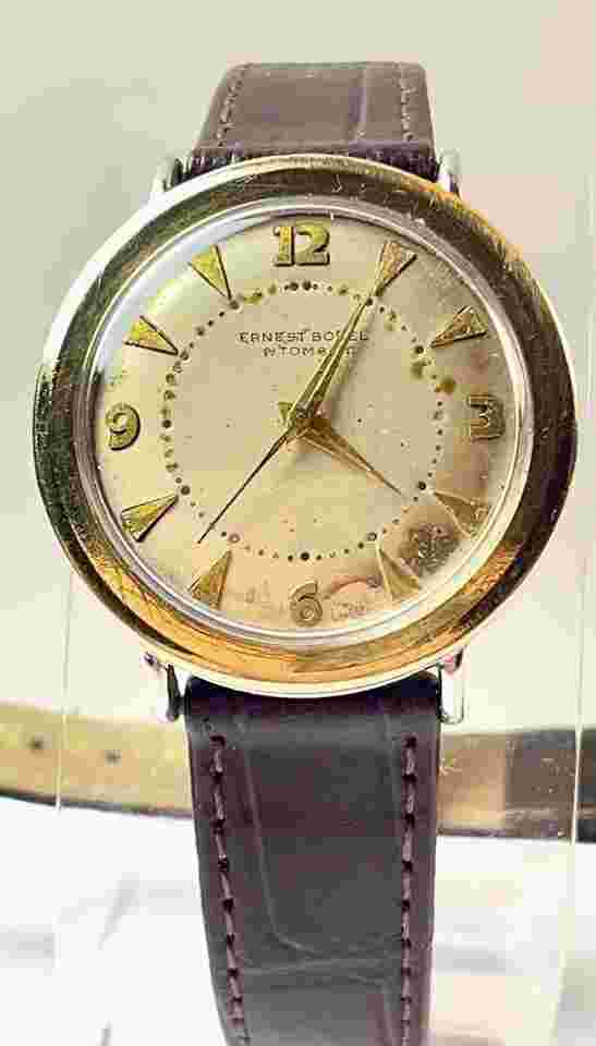 Ernest Borel Solid 14K(585) Gold Bezel Automatic Two-Tone Case Two Tone Pie Pan Dial Vintage Swiss Made