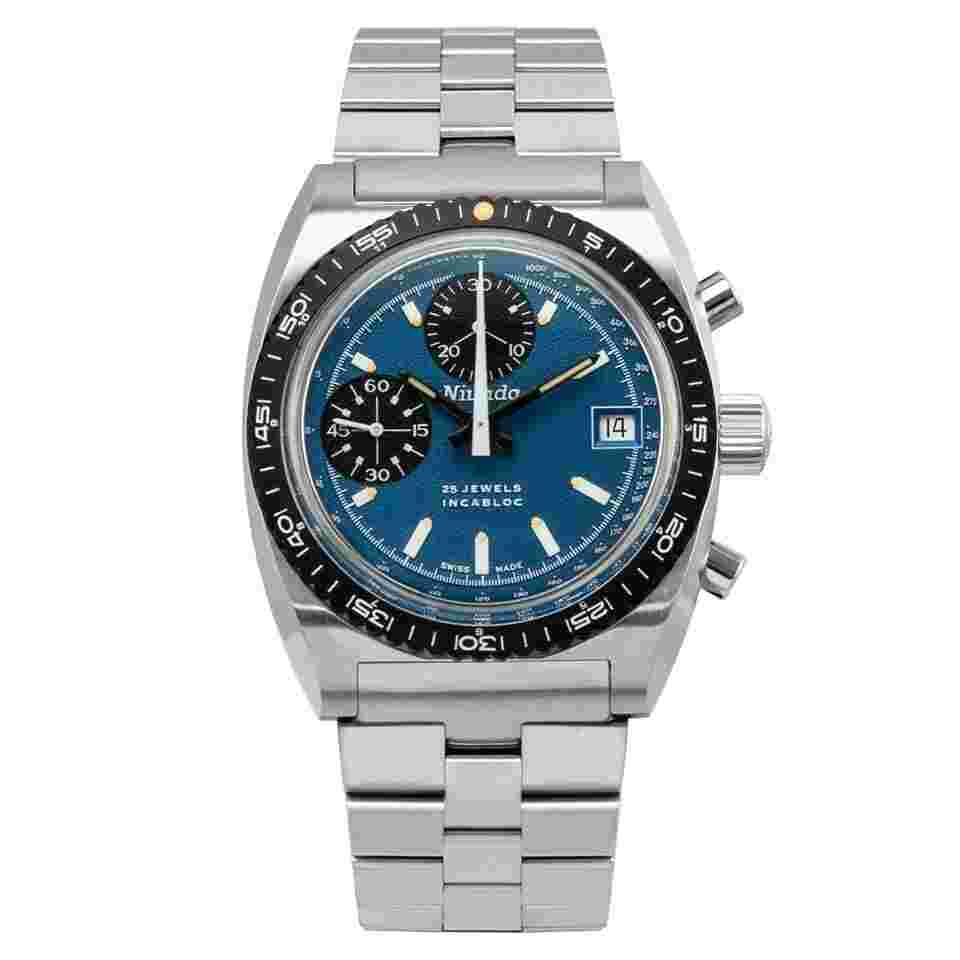 Nivada Grenchen Autochron Blue Steel Bracelet 38 mm