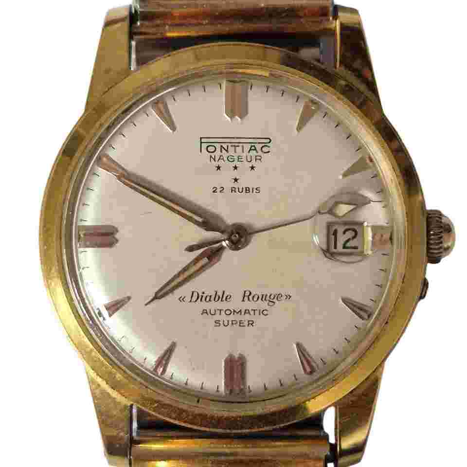 Pontiac "Diable Rouge" Nageur – Automatic Men's Watch (1960) With original box warranty certificate and papers