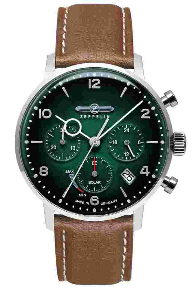 Zeppelin 8086-4N Herrenuhr Solar Chronograph LZ129 Hindenburg Braun/Grün
