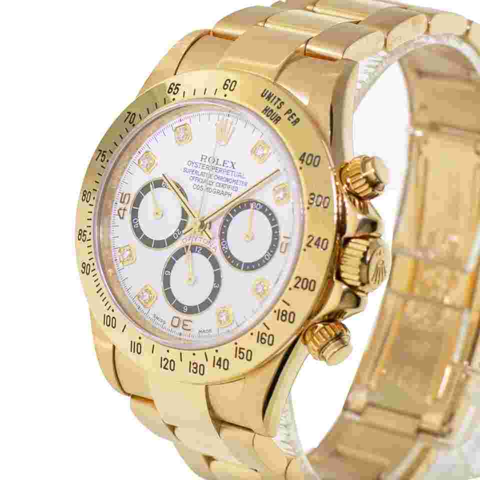 Rolex Daytona 40mm 18K Yellow Gold White Diamond Dial & Yellow Gold Bezel 16528 All Factory Diamond Dial Zenith Movement