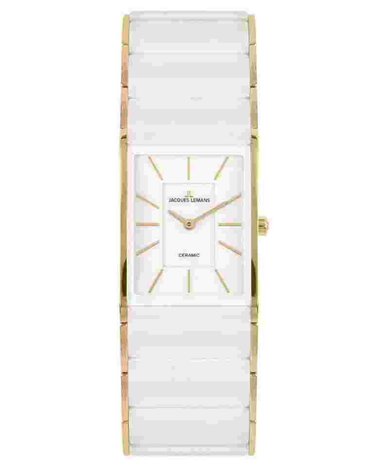 Jacques Lemans 1-2214D Damenuhr Keramik Dublin Goldfarben/Weiß