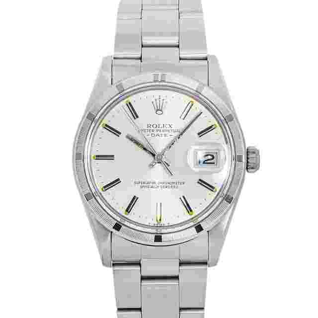 Rolex Oyster Perpetual Date 15010 Oyster Perpetual Date 34mm Engine Turned Bezel Silver Dial 1982