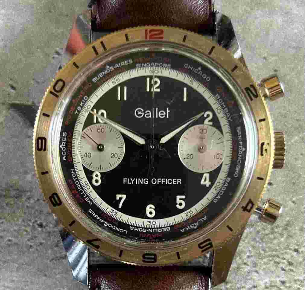 Gallet Flying Officer chronographe Armée Suisse Montre en très bon état en dotation dans l'Armée Suisse