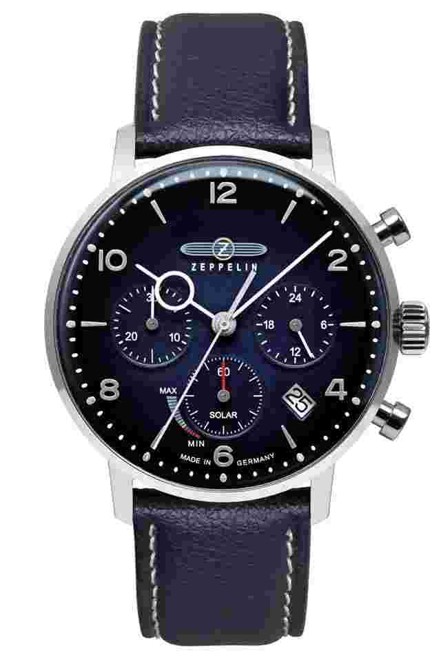 Zeppelin 8086-3-N Herrenuhr Solar Chronograph LZ129 Hindenburg Blau