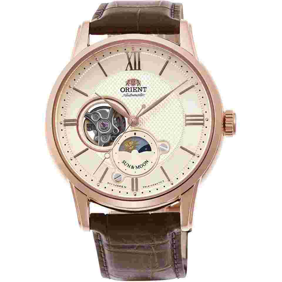 Orient Sun and Moon Classic Sun&Moon analog Mechanical Sapphire Crystal leather strap RN-AS0002S